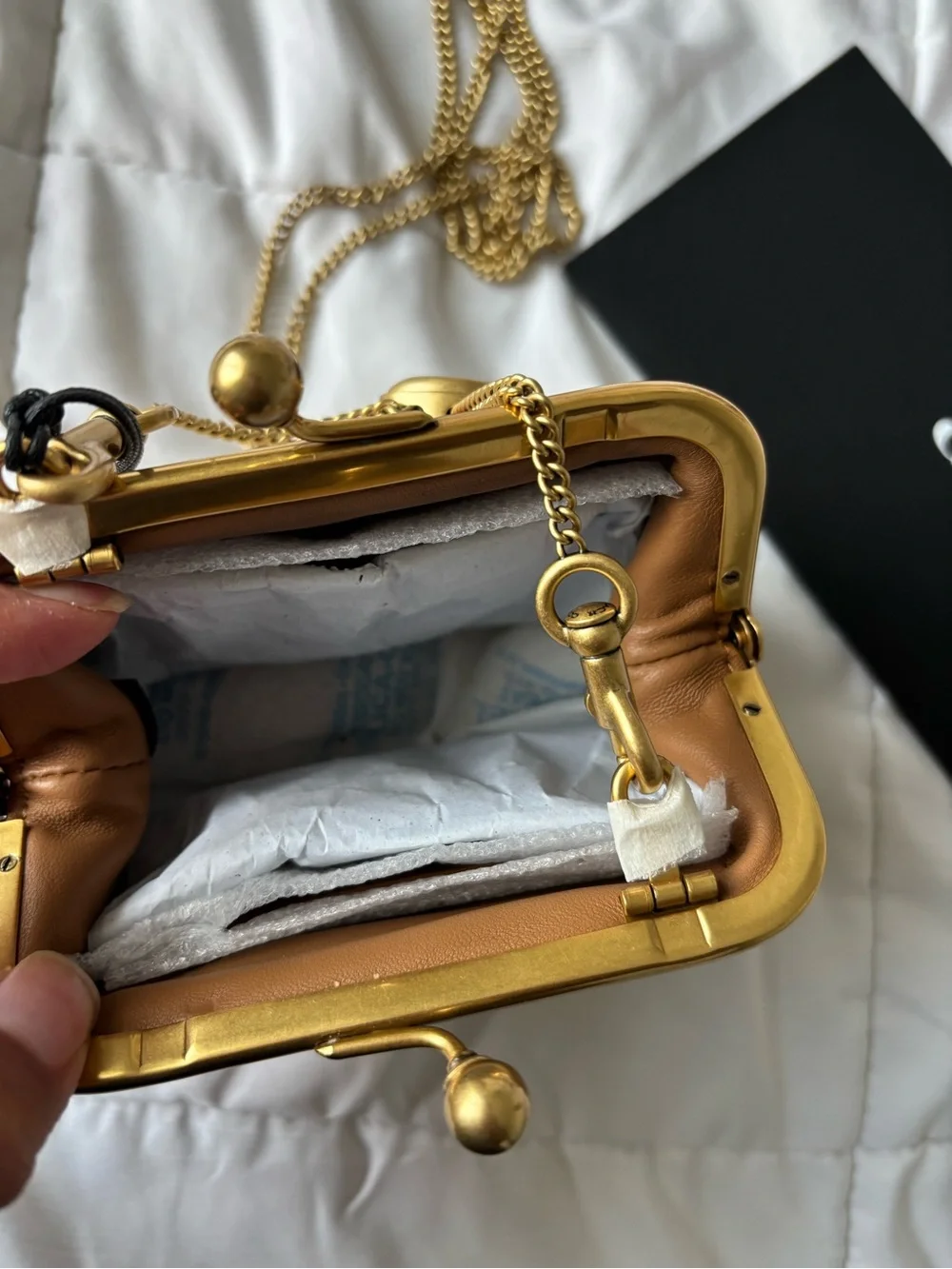 Coach Cream Mickey Kisslock Crossbody with Gold Chain